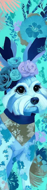 Free printable dog bookmark featuring blue shih tzu wearing rabbit ears